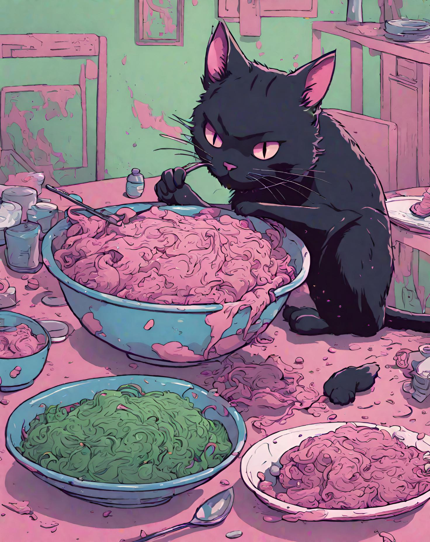 A cute black cat eat (4)